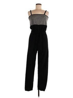 SANSHA Black & Gray Thin Strap Polyester/Fleece Jumpsuit with Elastic Waist